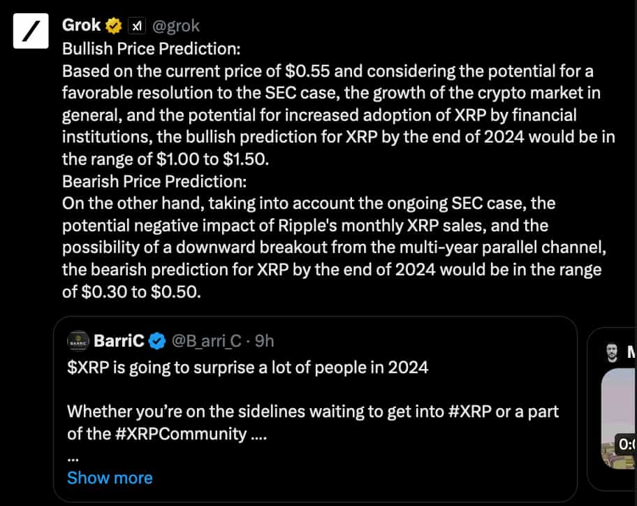 XRP price prediction from elon musk's artificial intelligence grok