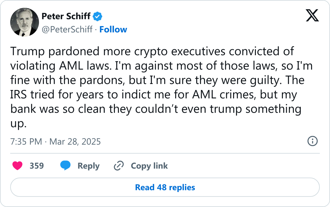 Peter Schiff, Trump'ın aflarına ilişkin konuştu.
