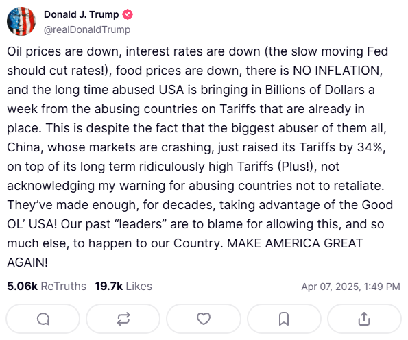 Donald Trump tarafından Truth Social'de yapılan paylaşım.