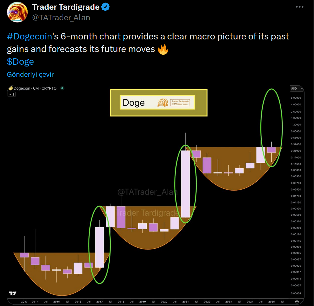 Trader Tardigrade: Dogecoin'de 2017 ve 2021 formasyonu yeniden oluşuyor 1 Trader Tardigrade'nin Dogecoin paylaşımı
