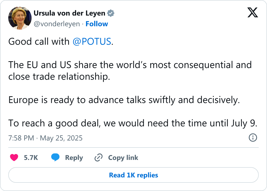 Ursula von der Leyen'in X paylaşımı.