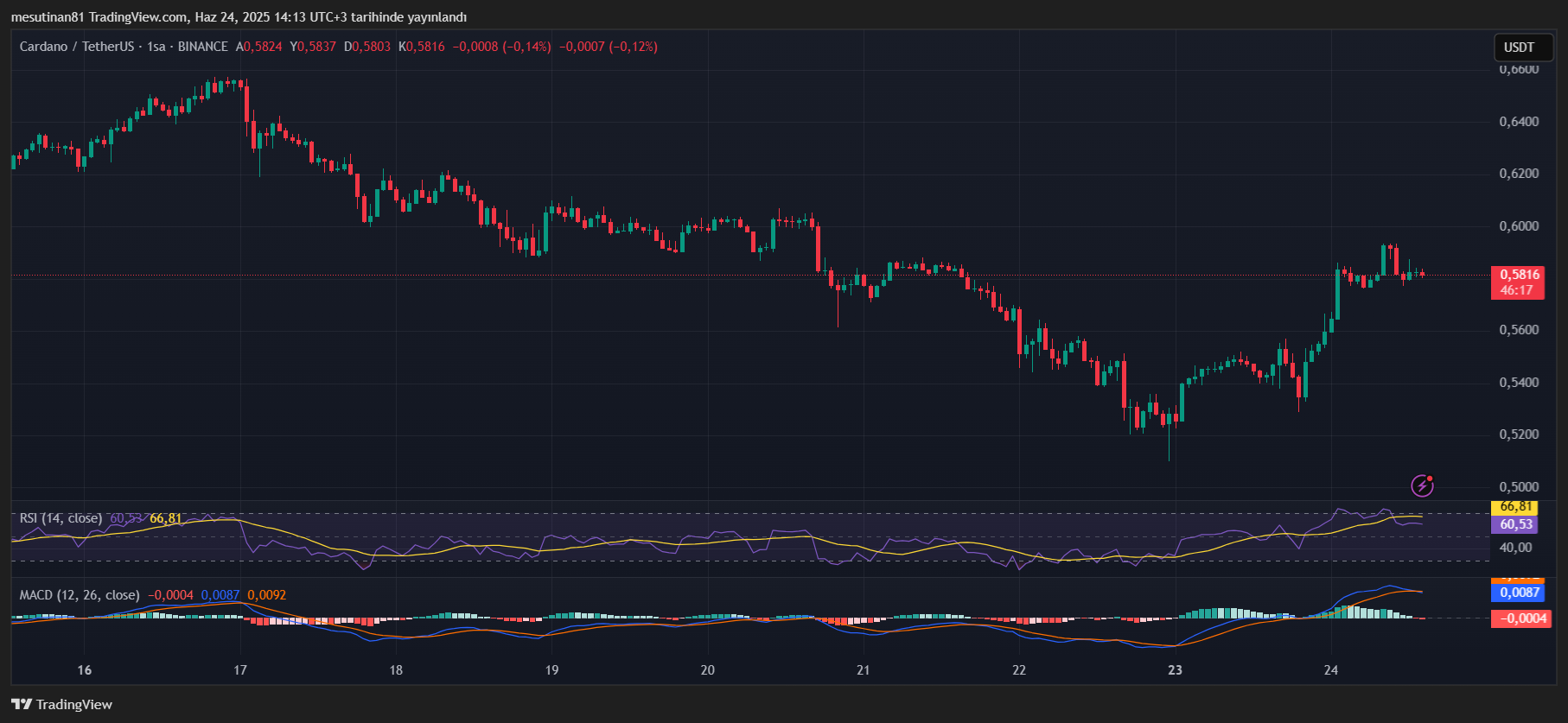 Destek alanına yakın seyir sürüyor: Cardano yeni katkılar sunmaya hazır 2 ADA saatlik fiyat grafiği