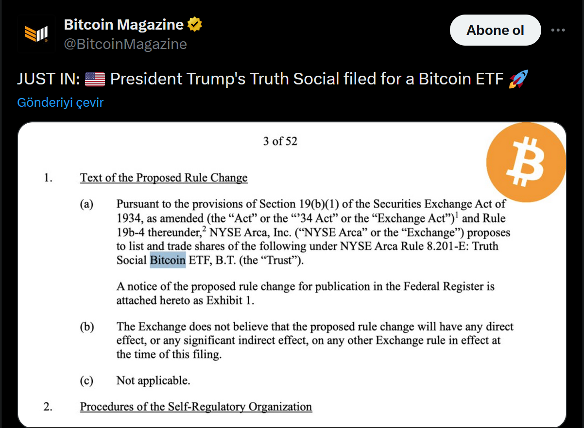 Truth Social'dan Bitcoin ETF hamlesi: SEC’e resmi başvuru yapıldı 2 Truth Social'ın ETF başvurusu