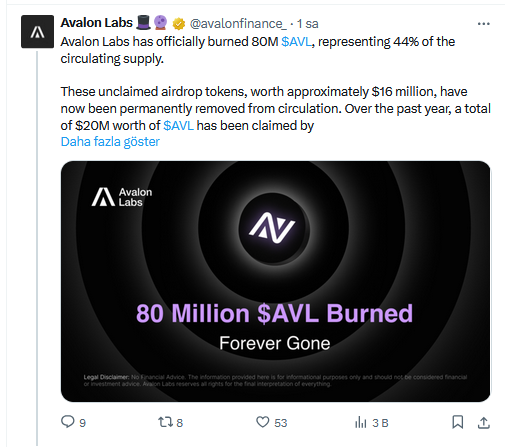 altcoin avl token yakimi