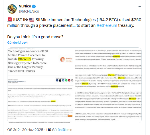 Tom Lee yeniden sahneye çıkıyor: Ethereum hazinesi için 16 katlık hedef 2 BitMine Ethereum alımı