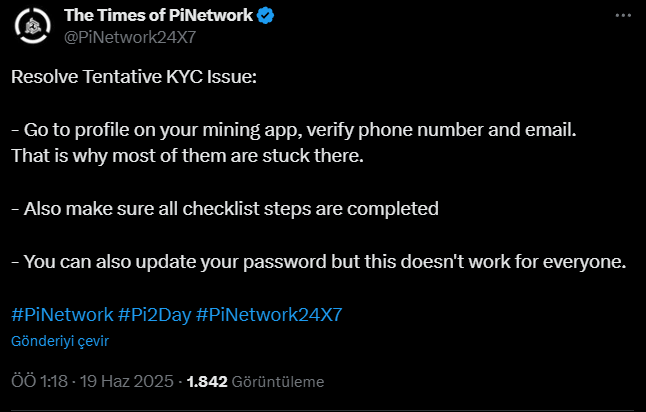 Pi Network'teki ağ sorunları durmak bilmiyor: 2FA ve KYC sorunları arttı 2 X'te Pi Network hesaplarına ilişkin sorunlarını paylaşan bir kullanıcı.