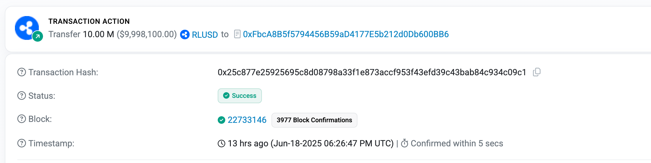 RLUSD Genius ACT'i fırsat bildi: Ripple 10 milyon token bastı 2 Etherscan RLUSD mint işlemi.