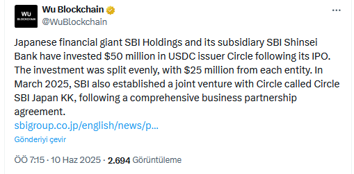Stablecoin USDC'nin ardından şirket Circle'a yatırım