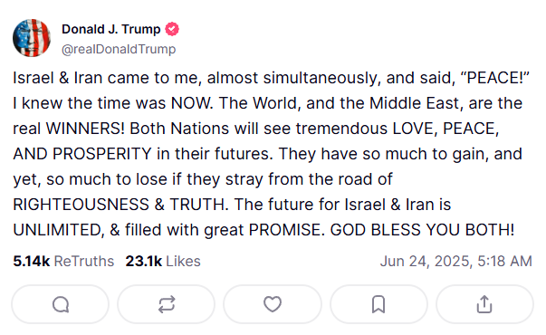 Donald Trump'ın açıklaması Bitcoin ve kripto paraları rahatlattı 2 Trump tarafından paylaşılan ateşkes mesajı sonrası Bitcoin fiyatı yükseldi.