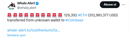 ETH balinası 312 milyon dolarlık transfer yaptı: Ethereum'da satış baskısı 2 Ethereum hareketi