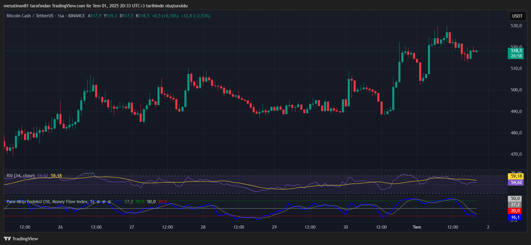 Bitcoin Cash fiyat grafiği