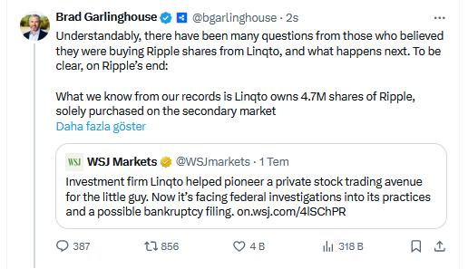 Ripple CEO'su Brad Garlinghouse'ın açıklaması