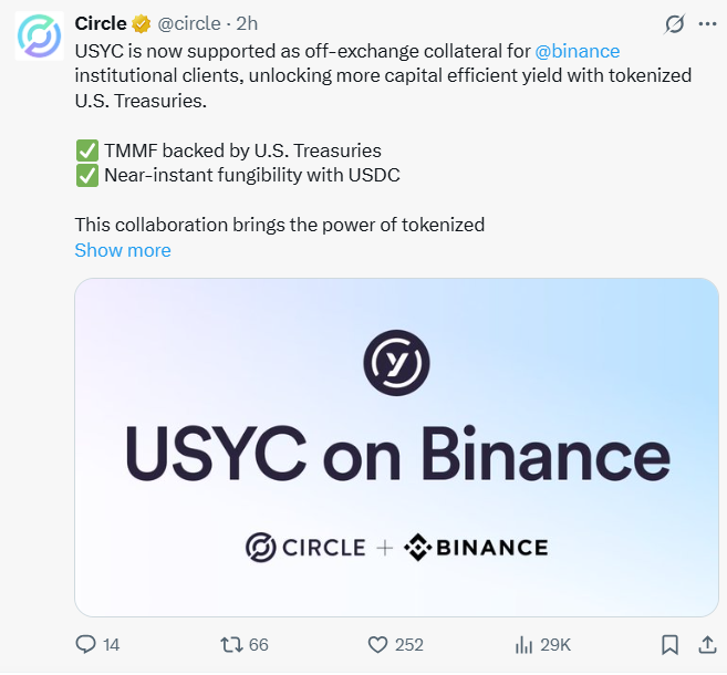 Binance Circle’ın USYC stablecoin’ini entegre ediyor: işte detaylar 2 Circle Binance Duyurusu