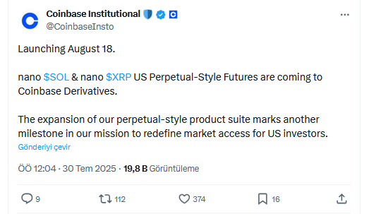 Coinbase'den XRP ve Solana için yeni açıklama 2 Coinbase'in X'teki XRP ve Solana açıklaması