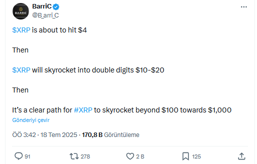 XRP analistinden tarihi yol haritası: 100 doları unutun, hedef 1.000 dolar 2 BarriC'in XRP Paylaşımı