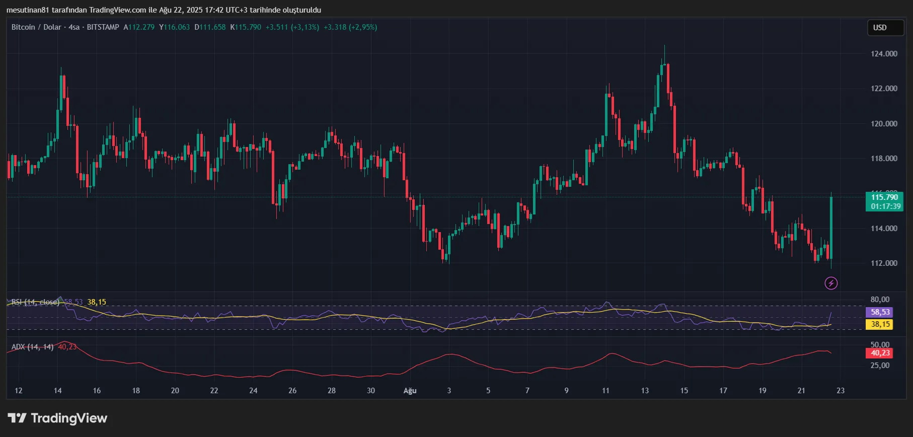 Powell'dan faiz indirimi sinyali: Bitcoin 116.000 doları aştı 2 Bitcoin Fiyat Grafiği