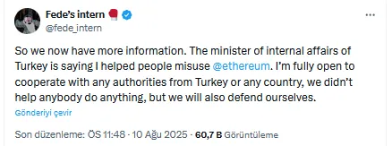 Fede’s Intern'ün X'teki paylaşımı