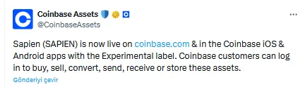Coinbase Duyurusu