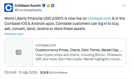Coinbase'in USD1 duyurusu