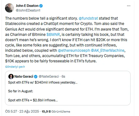XRP avukatından Ethereum açıklaması: ETH için fiyatı belirledi 2 John Deaton'ın Ethereum açıklaması