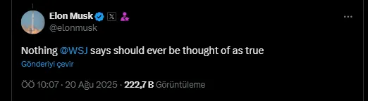 Elon Musk'ın X'teki açıklaması