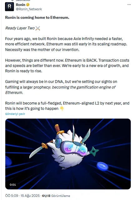 Ronin Ethereum Duyurusu