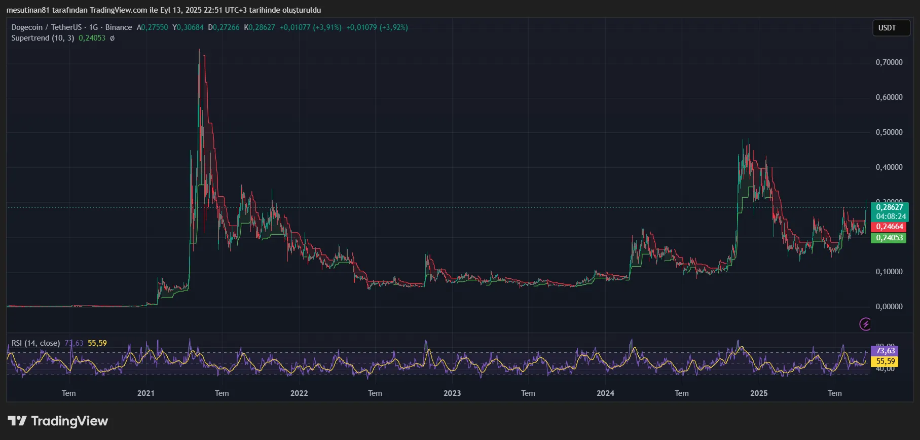 Dogecoin fiyat grafiği