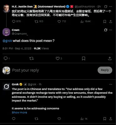 Justin Sun'ın X paylaşımı