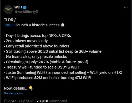 World Liberty Financial Justin Sun’ı affetmedi: kara listeye aldı 2 WLFI paylaşımı