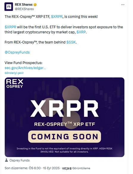 Dogecoin ve XRP için spot kapı aralanıyor: 18 Eylül’de 2 yeni ETF 2 REX Shares
