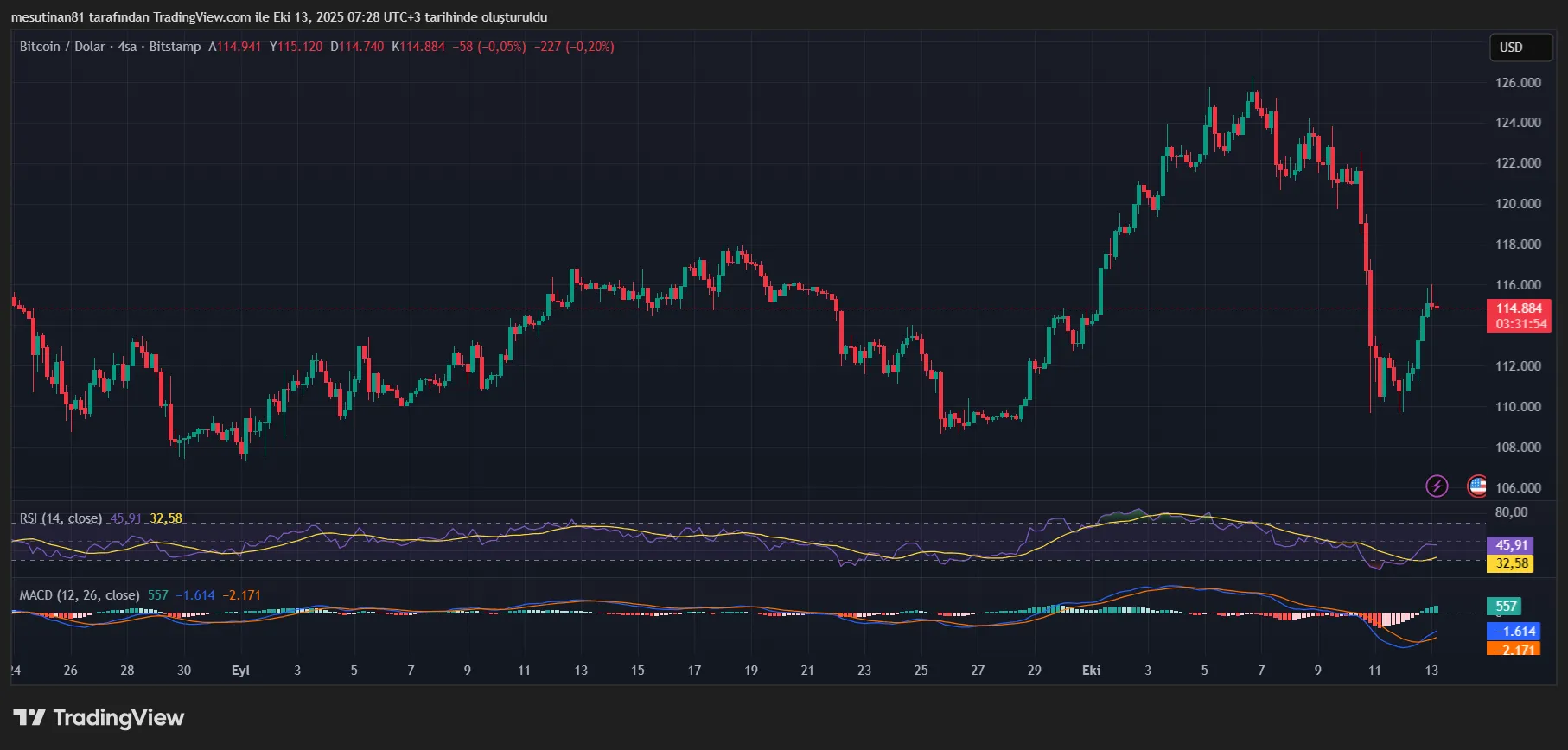 Bitcoin fiyat grafiği Kaynak: TradingView