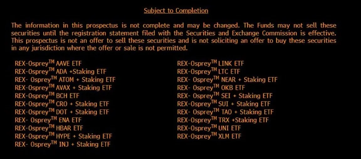 Rex-Osprey'in ETF Başvuruları