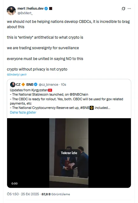 Helius Labs CEO'sundan CZ'ye sert eleştiri: CBDC kriptonun tamamen karşıtıdır 2 Helius Labs CEO'su Mert Mumtaz'ın Açıklamaları