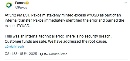 Paxos’ta PYUSD hatası: 300 trilyon PYUSD basıldı, 20 dakikada yakıldı 2 Paxos'un PYUSD Açıklaması