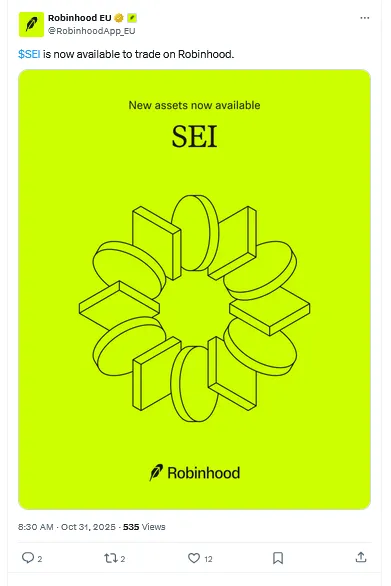 SEI, Robinhood listelemesinde bekleneni veremedi: Odak 0,19 dolar 2 robinhood 2