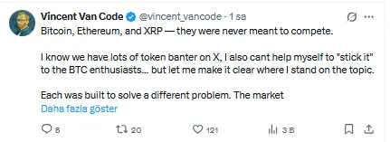 Popüler isimden Bitcoin, Ethereum ve XRP açıklaması 2 Vincent Van Code'nin Açıklaması