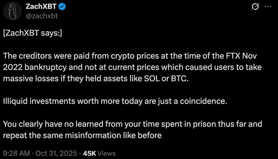 FTX mağdurlarına ödeme şoku: parasını alanlar bile devasa kayıpta! işte BTC ve SOL'daki acı fatura 2 ZachXBT'nin X'teki açıklaması