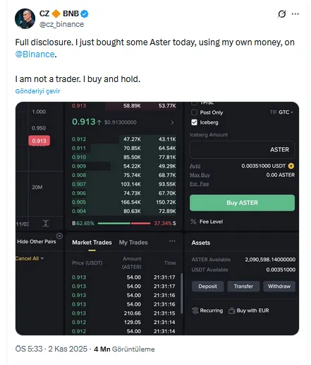 CZ'nin ASTER Alım Duyurusu